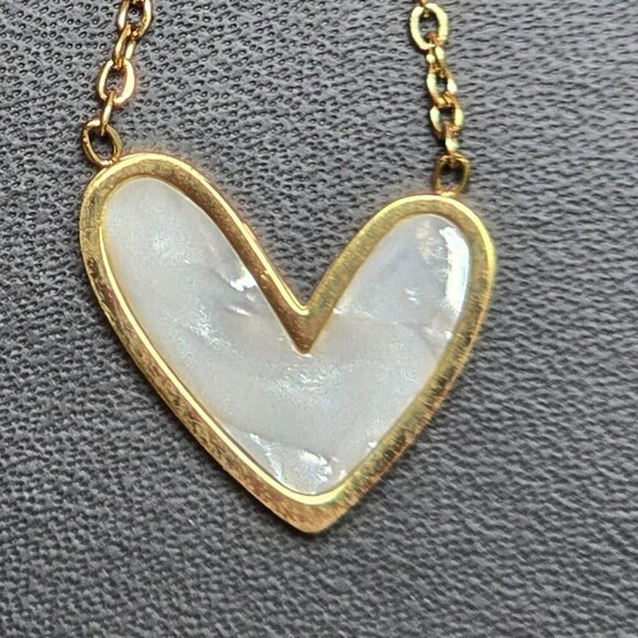 Stainless Steel Heart Necklace With Iridescent White Inlay (NWOT) - Picture 2 of 6